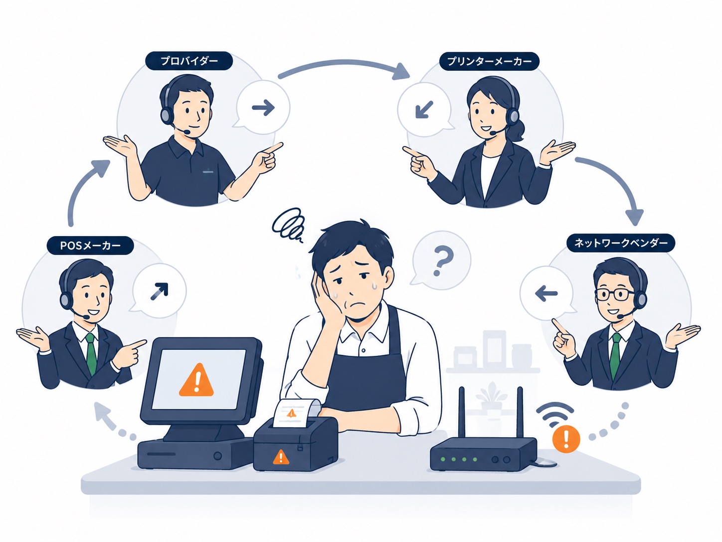 複数の業者に問い合わせても解決せず、たらい回しになっている様子